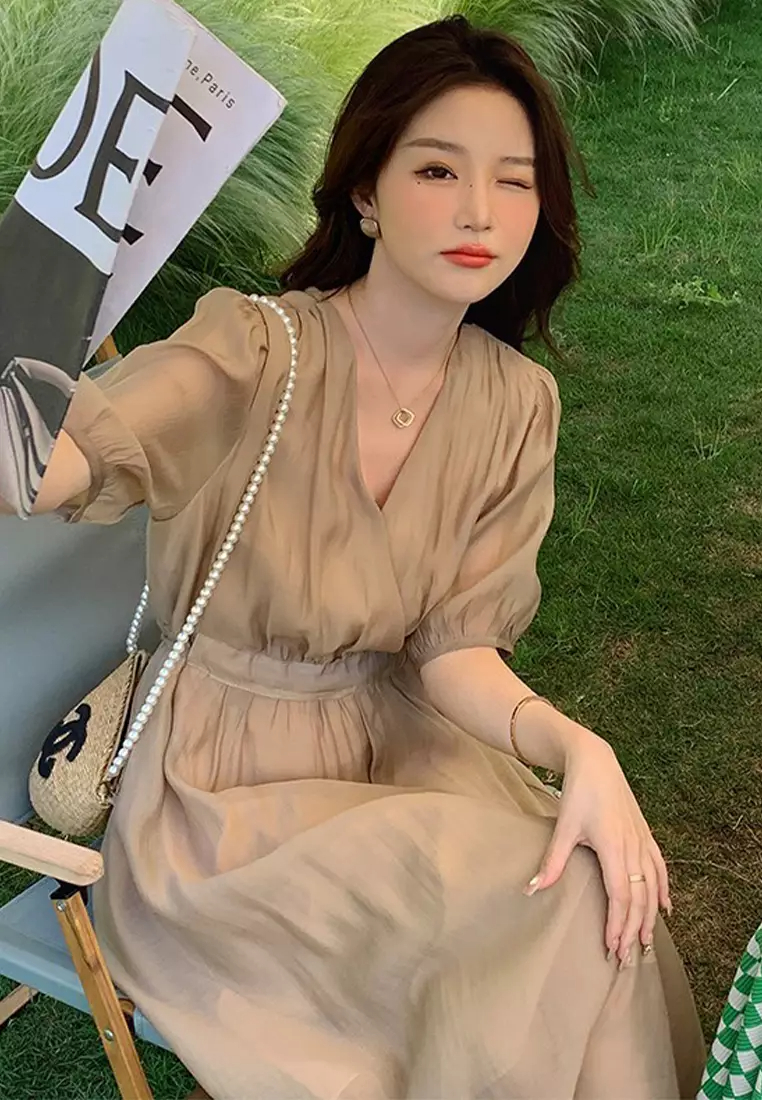 Summer New V Neck Wrapped Women Dress K042906BK