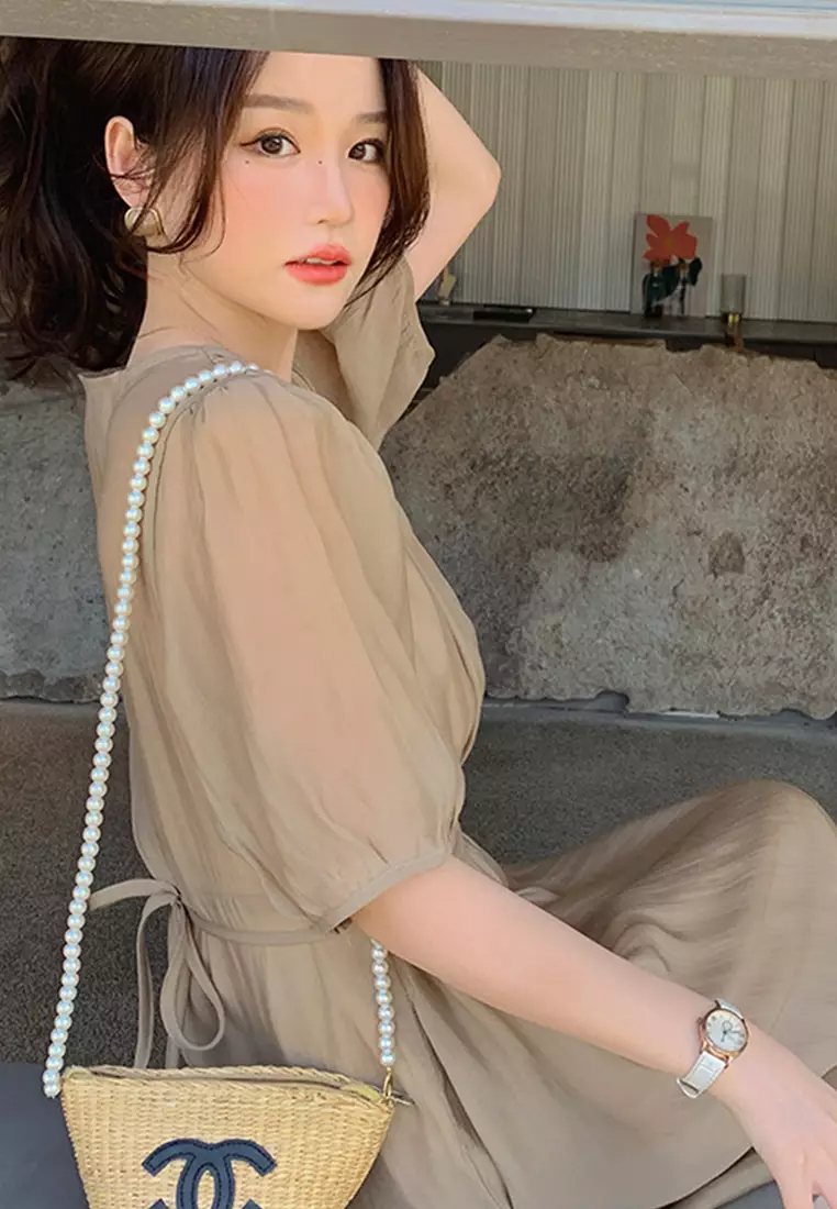 Summer New V Neck Wrapped Women Dress K042906BK