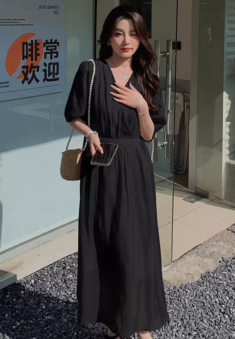 Summer New V Neck Wrapped Women Dress K042906BK