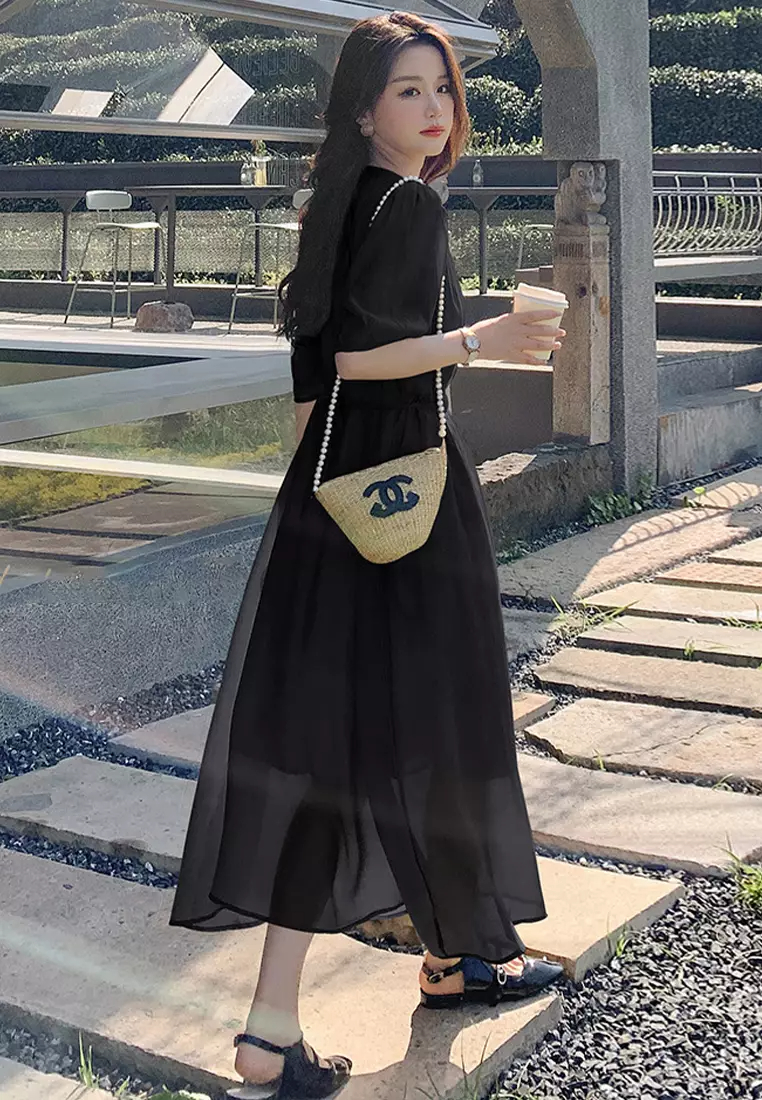 Summer New V Neck Wrapped Women Dress K042906BK