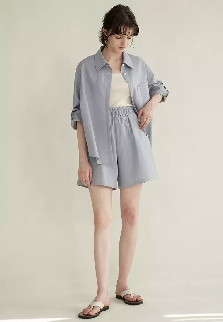 Breathable linen sun protection skin-friendly top and shorts set CA24032555