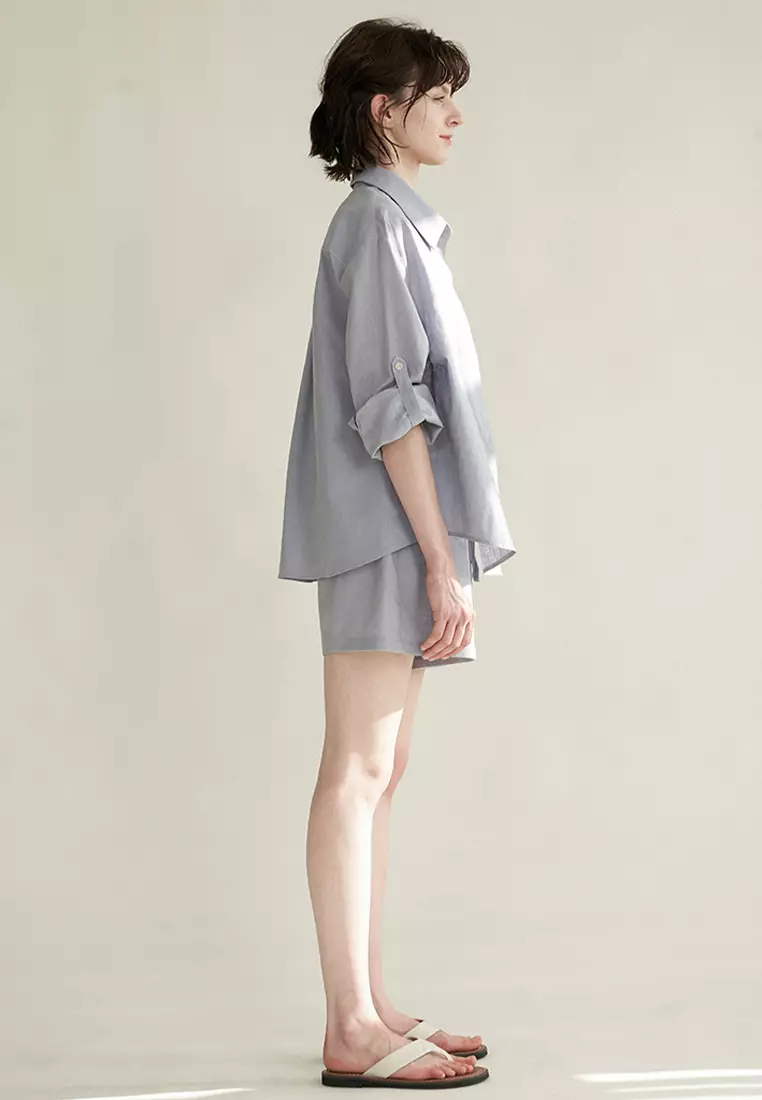 Breathable linen sun protection skin-friendly top and shorts set CA24032555