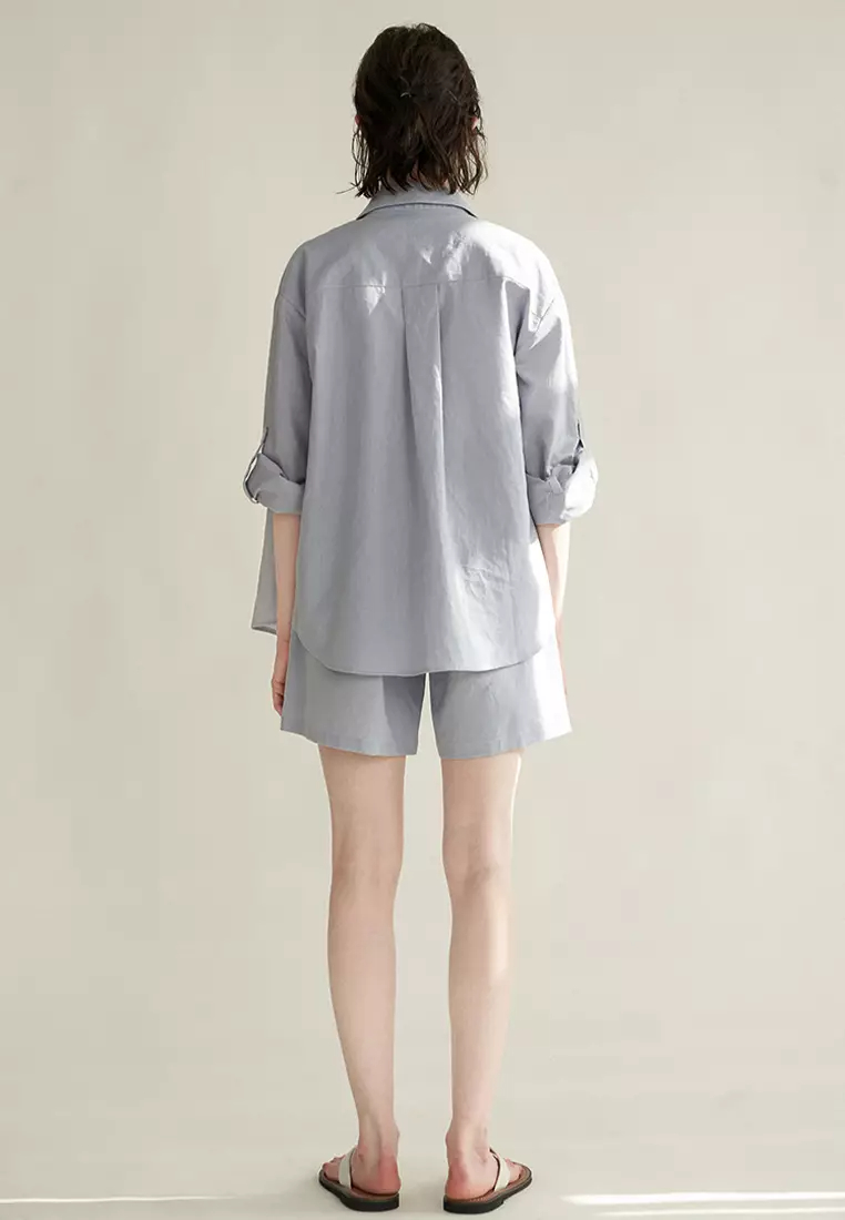 Breathable linen sun protection skin-friendly top and shorts set CA24032555