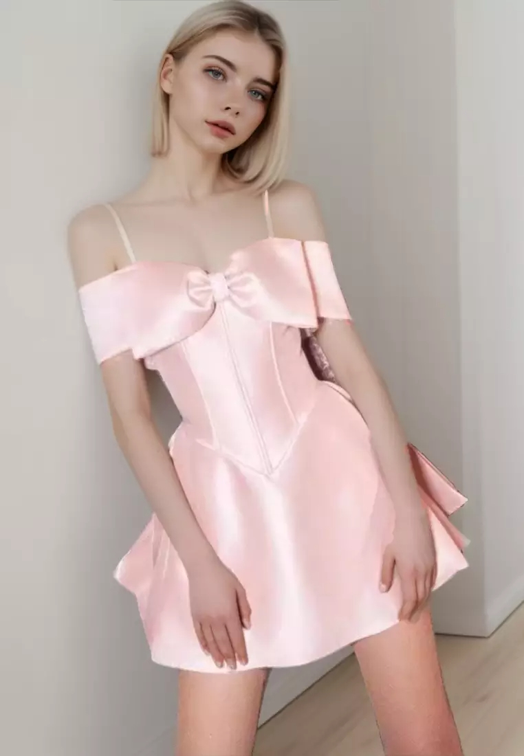 Luxurious new one-shoulder bow backless suspender dress K100201