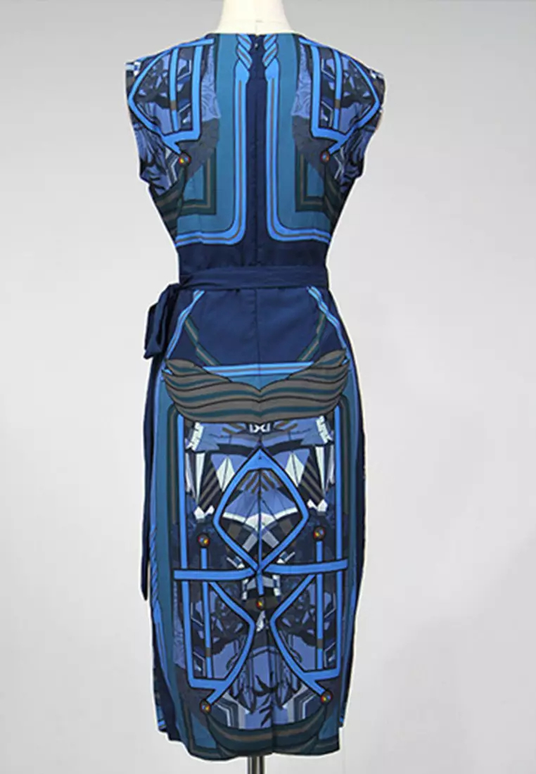 2024 S/S Fashion Retro Print Waist Wrapped Irregular Skirt Midi Dress A23022413BL