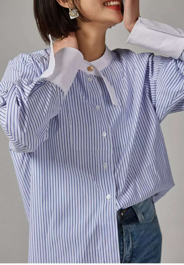 New refreshing and simple straight air pattern long-sleeved shirt top K092506