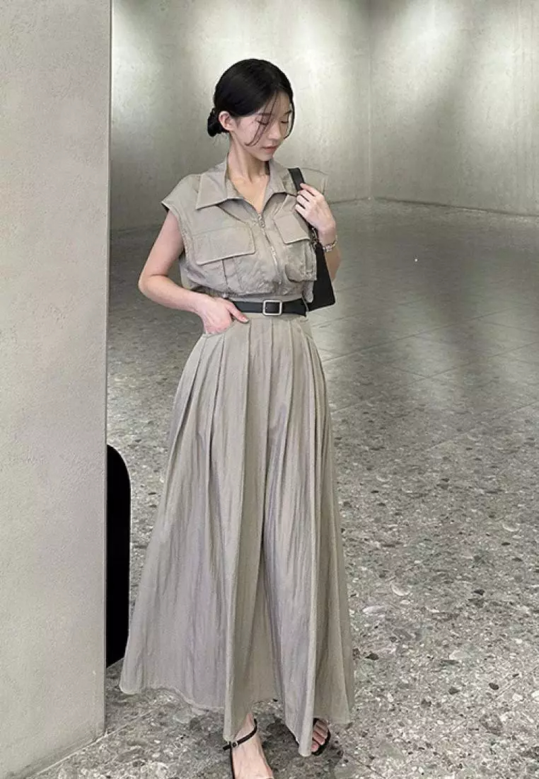 2024 retro style sleeveless vest top + high waist long skirt two-piece set K051608BK