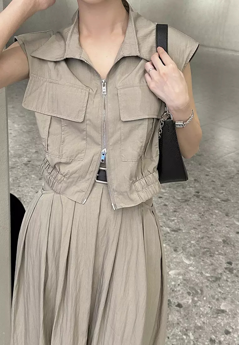 2024 retro style sleeveless vest top + high waist long skirt two-piece set K051608BK