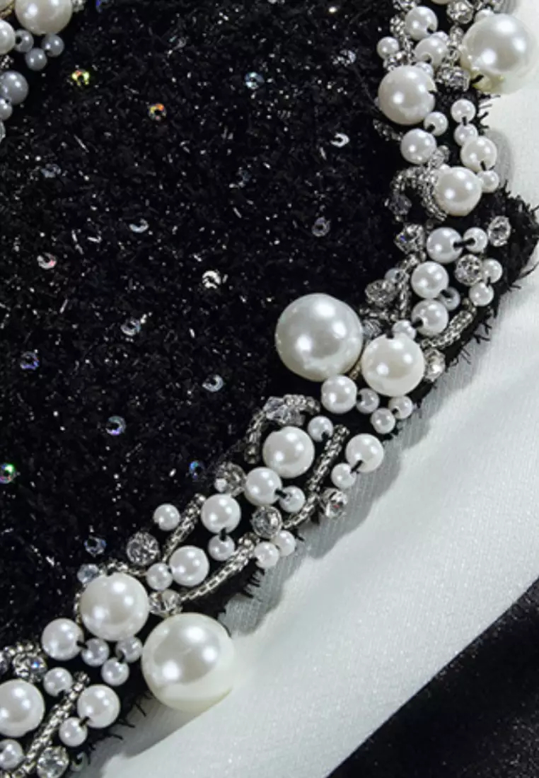 New light luxury heavy-duty beaded long-sleeved A-line dress K100212