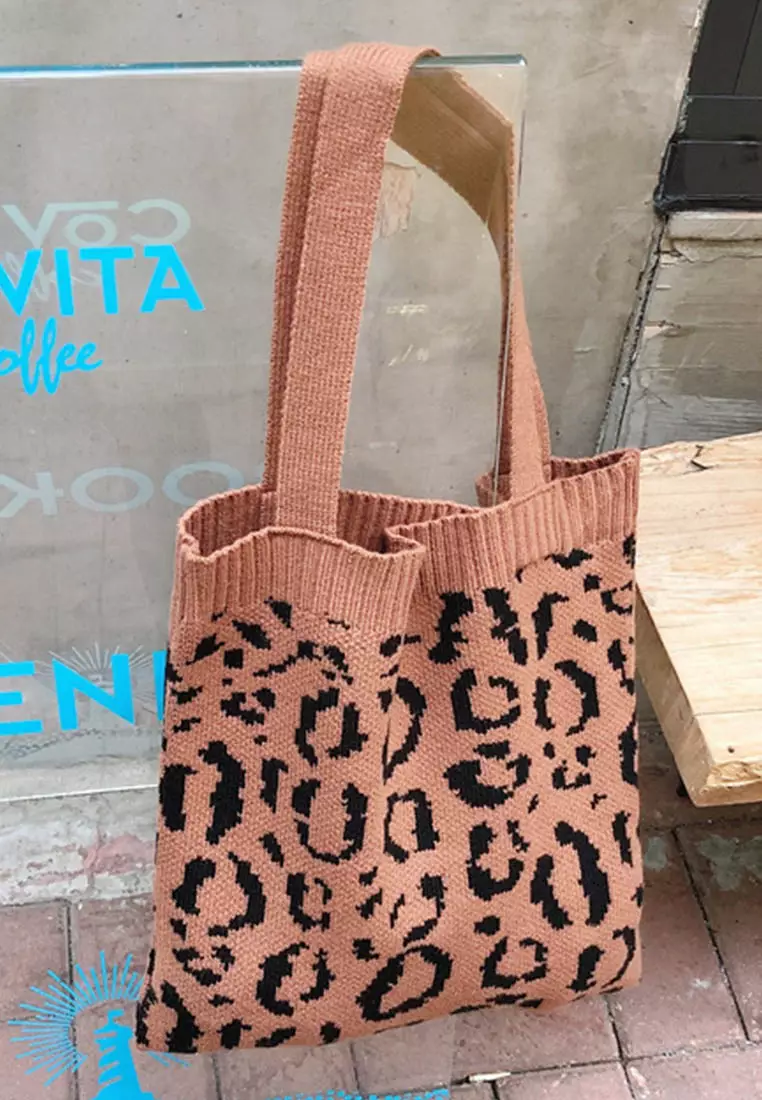Loepard Prints Knitted Tote Bag A092511RD
