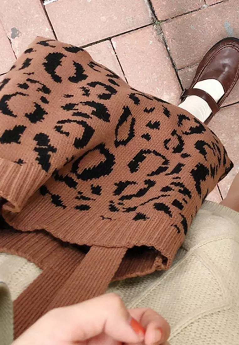 Loepard Prints Knitted Tote Bag A092511RD