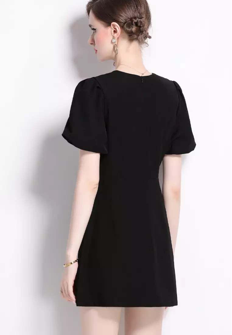 2024 New Style Elegant Three-Dimensional Rhinestone Bowknot Black Dress K071504