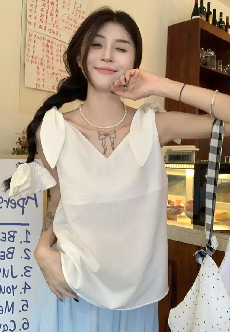 2024 temperament V-neck strap vest short top CA24061815W