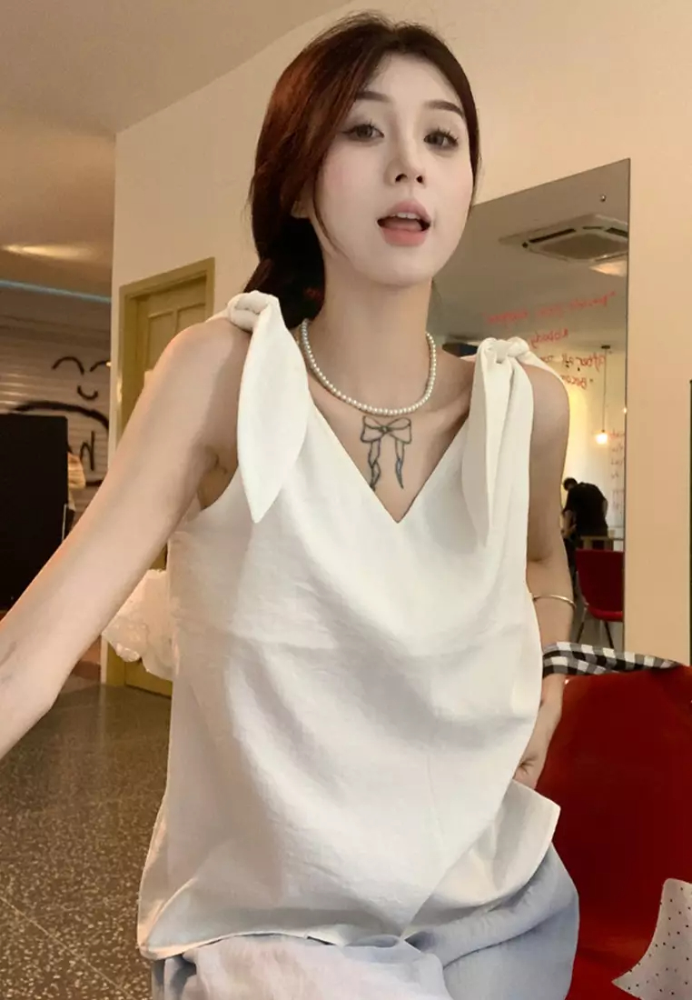 2024 temperament V-neck strap vest short top CA24061815W