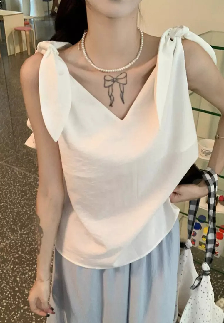 2024 temperament V-neck strap vest short top CA24061815W