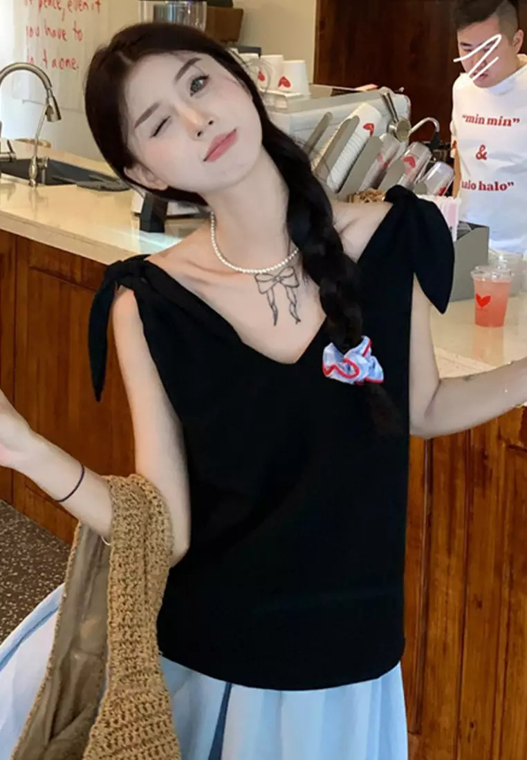 2024 temperament V-neck strap vest short top CA24061815W