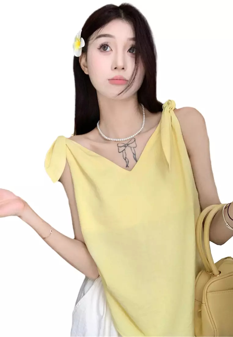 2024 temperament V-neck strap vest short top CA24061815W