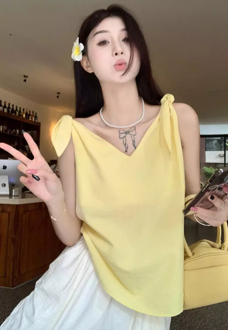 2024 temperament V-neck strap vest short top CA24061815W