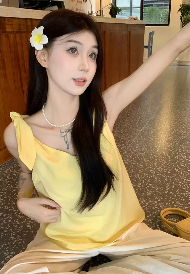 2024 temperament V-neck strap vest short top CA24061815W