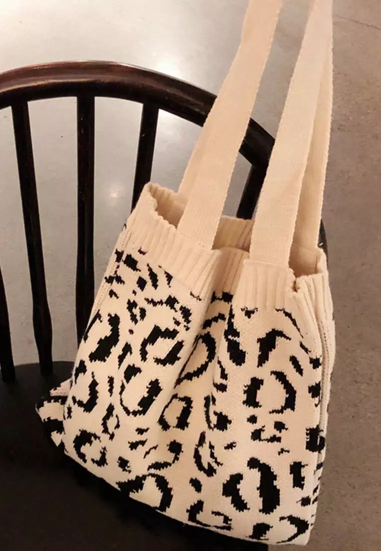 Loepard Prints Knitted Tote Bag A092511RD