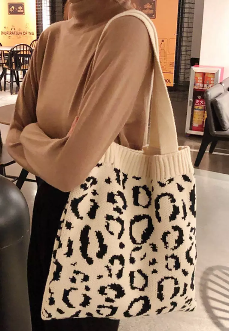 Loepard Prints Knitted Tote Bag A092511RD