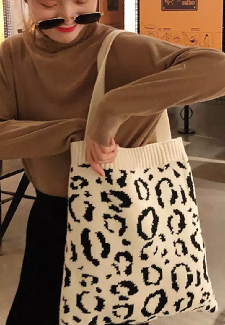 Loepard Prints Knitted Tote Bag A092511RD