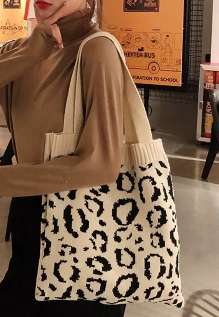 Loepard Prints Knitted Tote Bag A092511RD