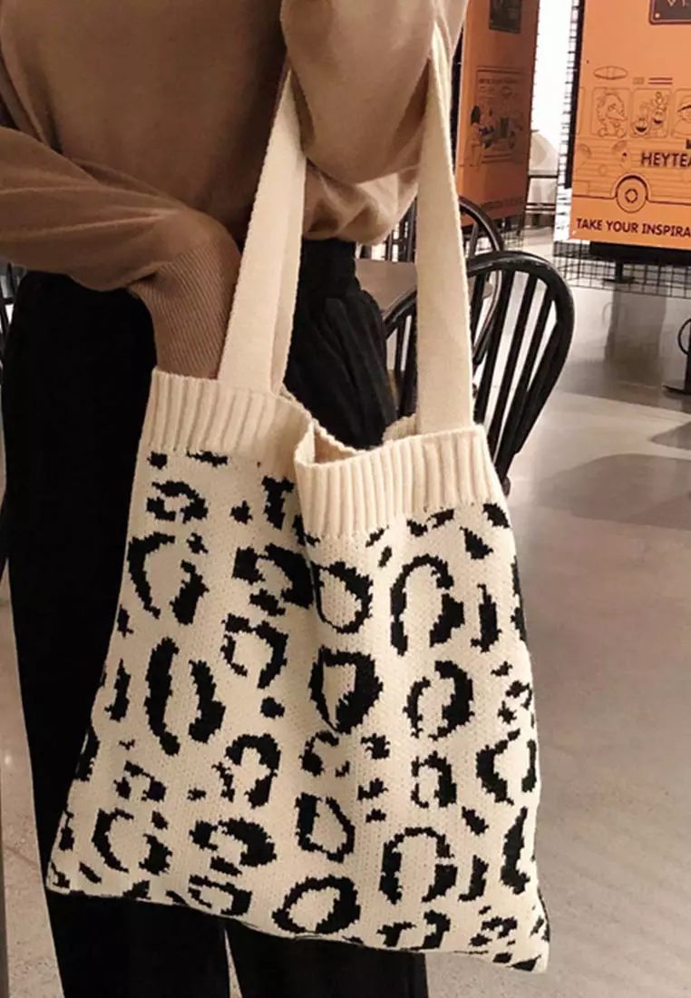 Loepard Prints Knitted Tote Bag A092511RD