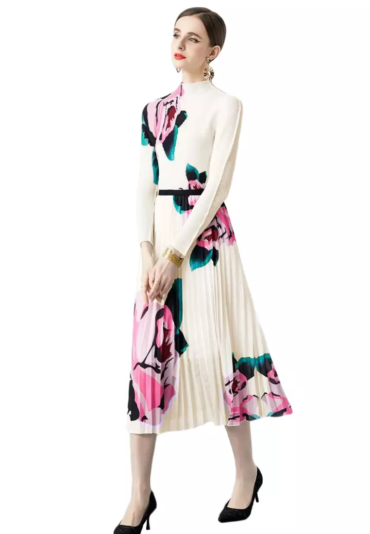 2024 Retro Printed Pleated Half Dress Set of Two CA080731