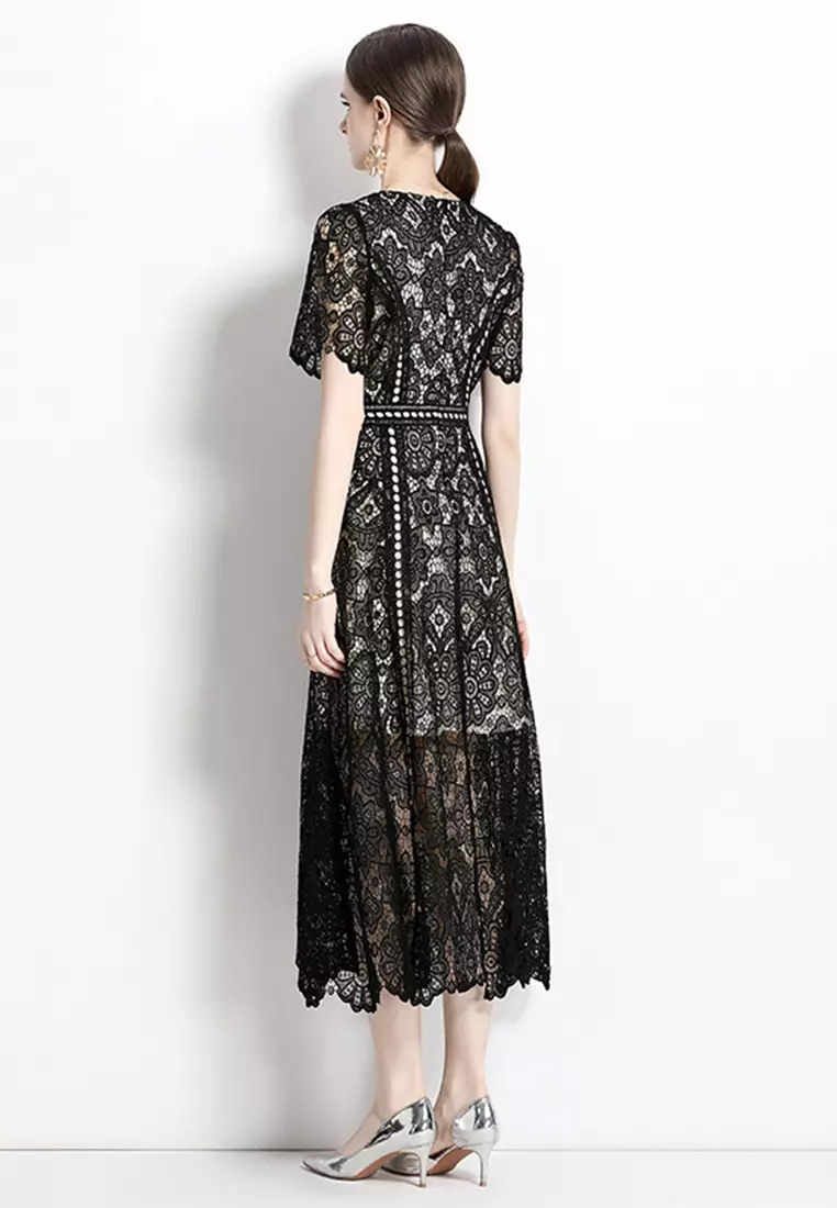 2024 New Summer French-style Hollow Out Lace Dress with Crochet Details CA061372