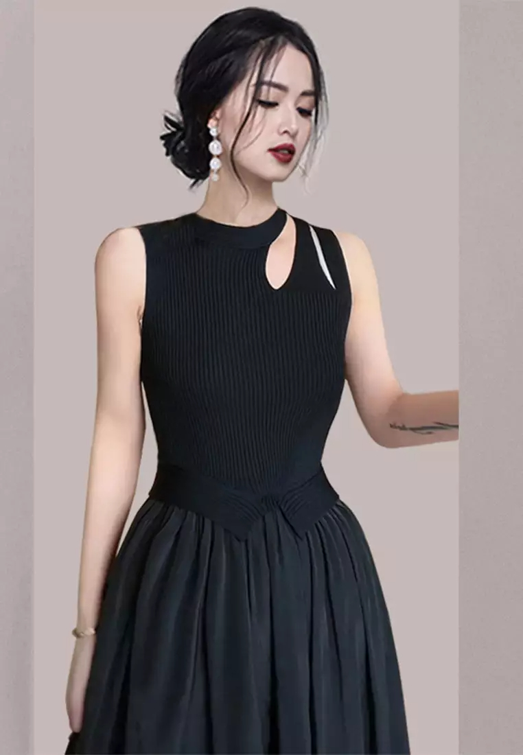 French luxury long sleeveless solid color dress CA100514