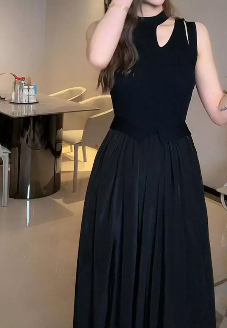 French luxury long sleeveless solid color dress CA100514