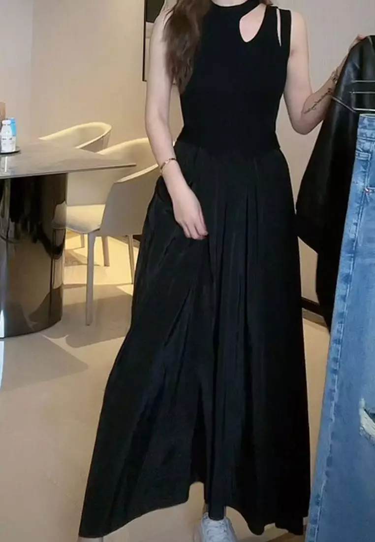 French luxury long sleeveless solid color dress CA100514