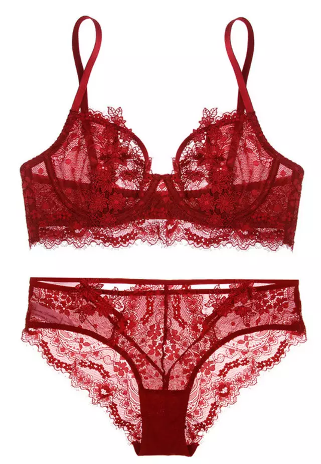 Lace Ultra-Thin Bra with Panty Set CA123108DGRD