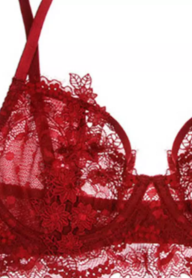 Lace Ultra-Thin Bra with Panty Set CA123108DGRD