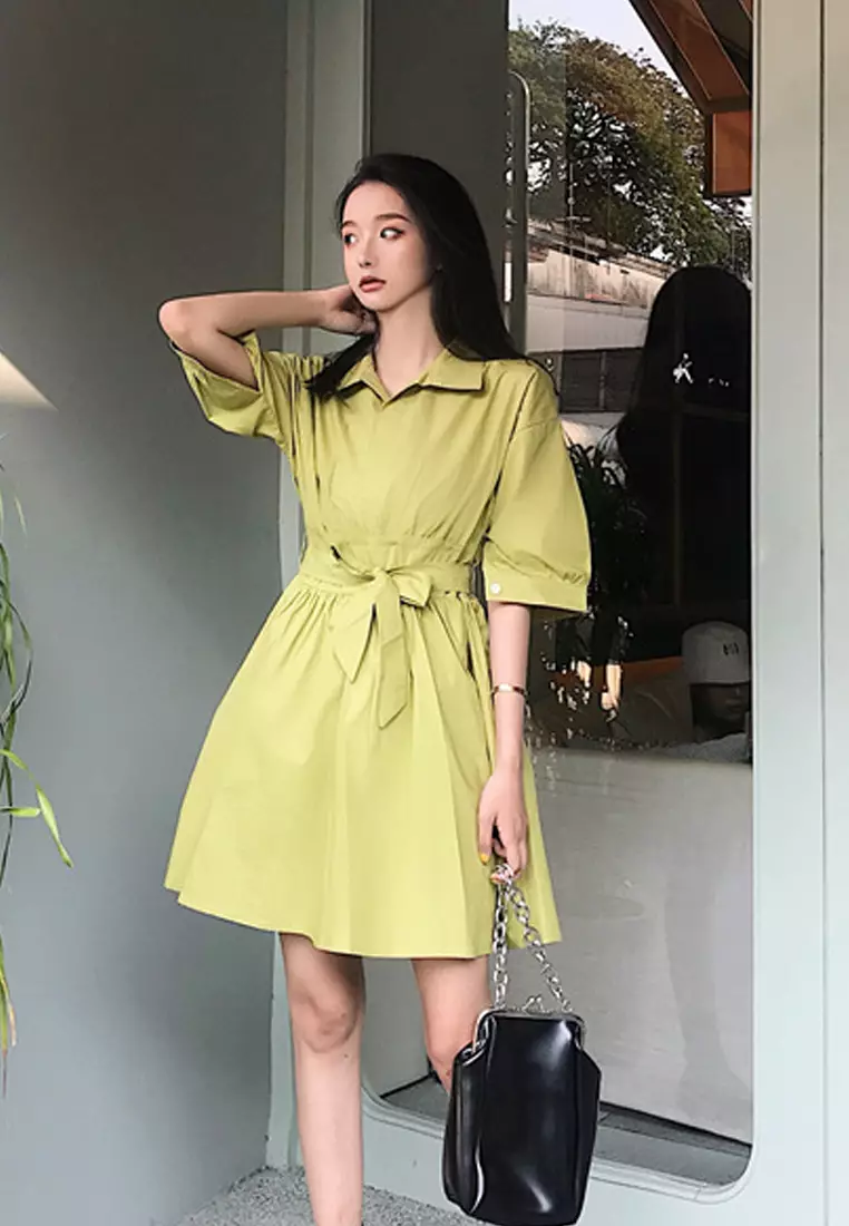 Temperament New Tie-up Shirt Dress CA051602GR