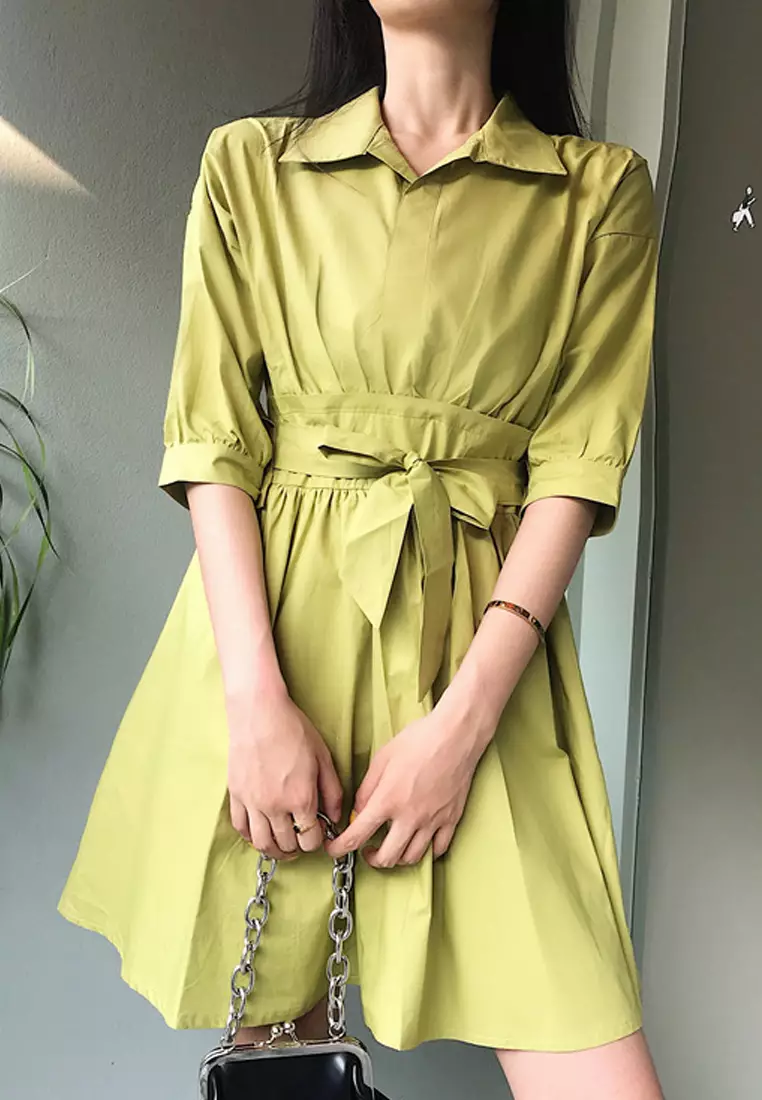 Temperament New Tie-up Shirt Dress CA051602GR