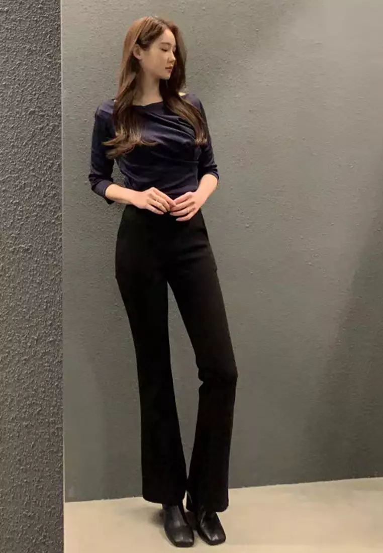 New temperament pleated collar three-quarter sleeve top K092704-BE