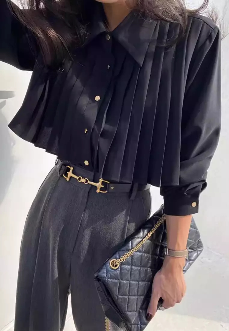 New temperament pleated stitching design shirt top K092706-W