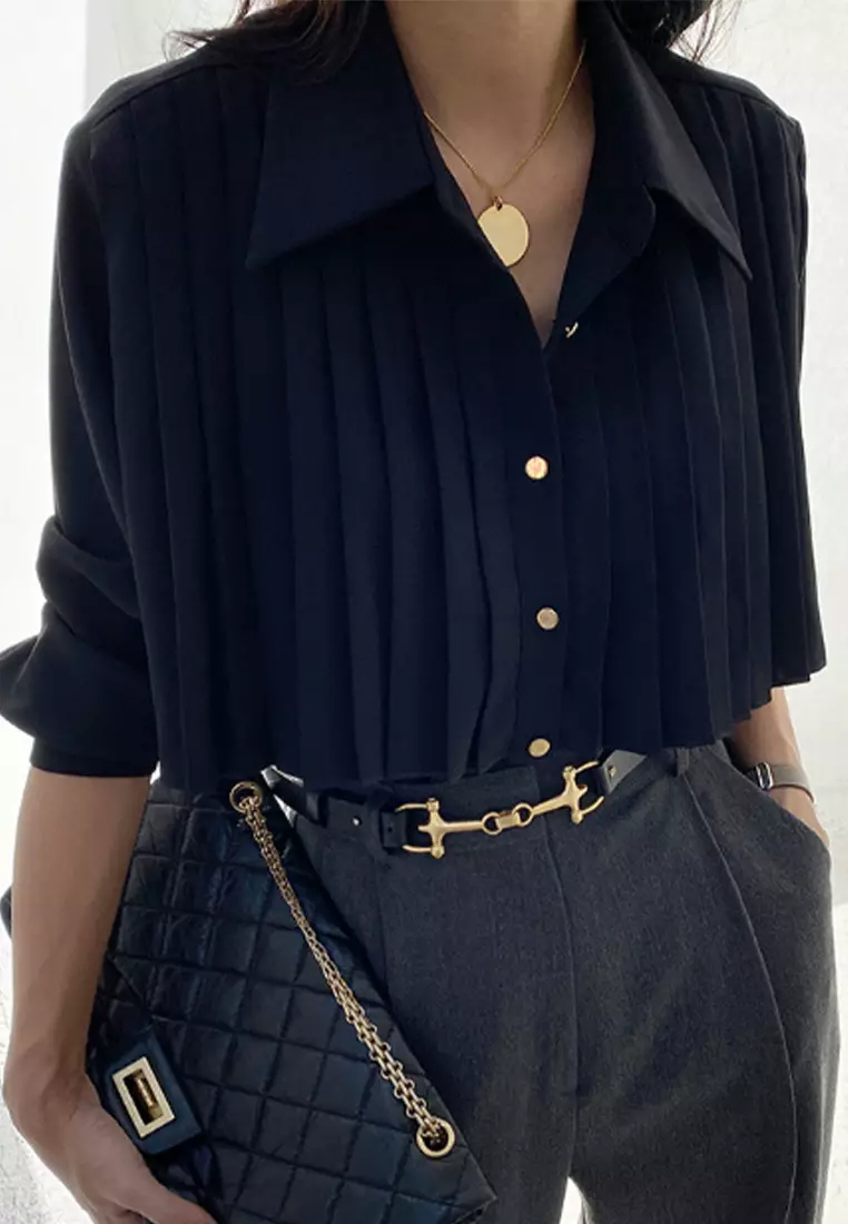 New temperament pleated stitching design shirt top K092706-W