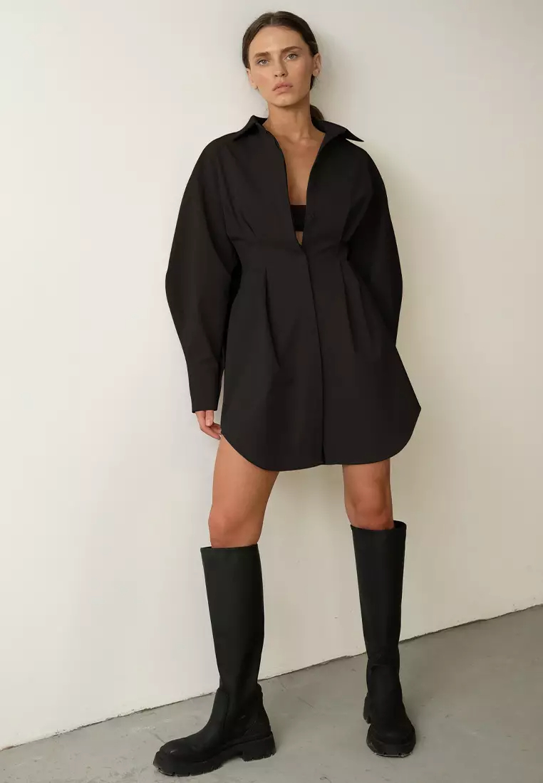 French shirt dress long sleeve European and American retro dress A121821BK