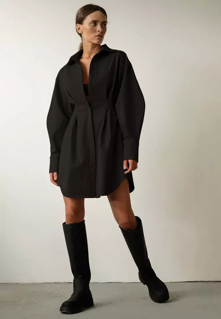 French shirt dress long sleeve European and American retro dress A121821BK