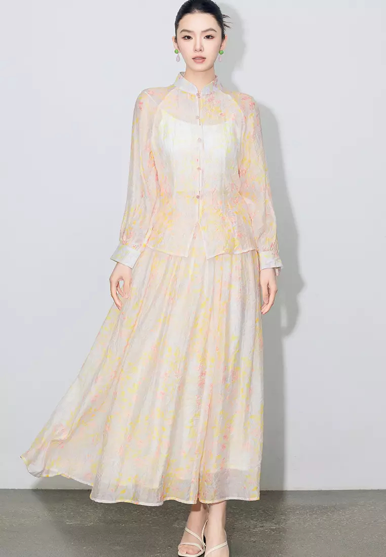 New temperament retro design high-end long-sleeved shirt top two-piece suit dress K100901