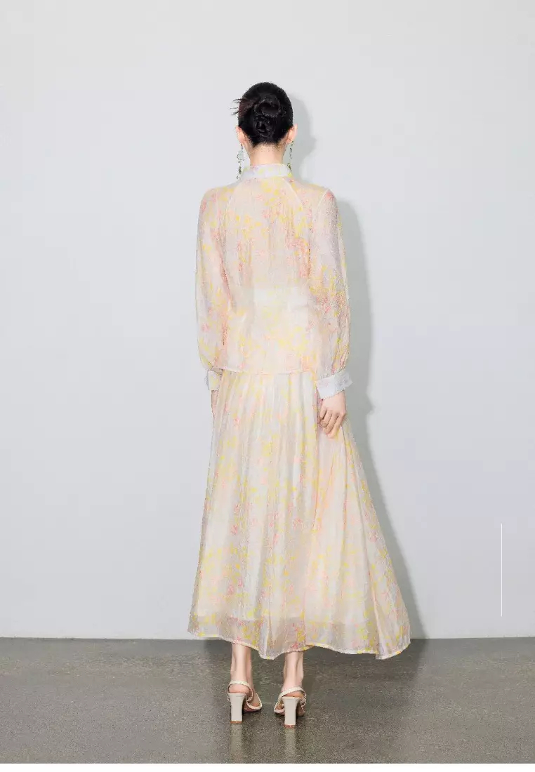 New temperament retro design high-end long-sleeved shirt top two-piece suit dress K100901