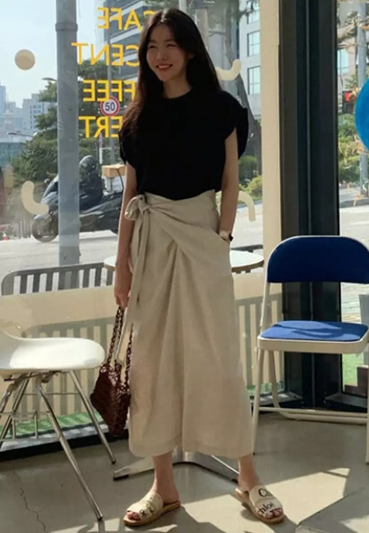 New loose short-sleeved T-shirt + strappy high-waist skirt suit CA24032539PI