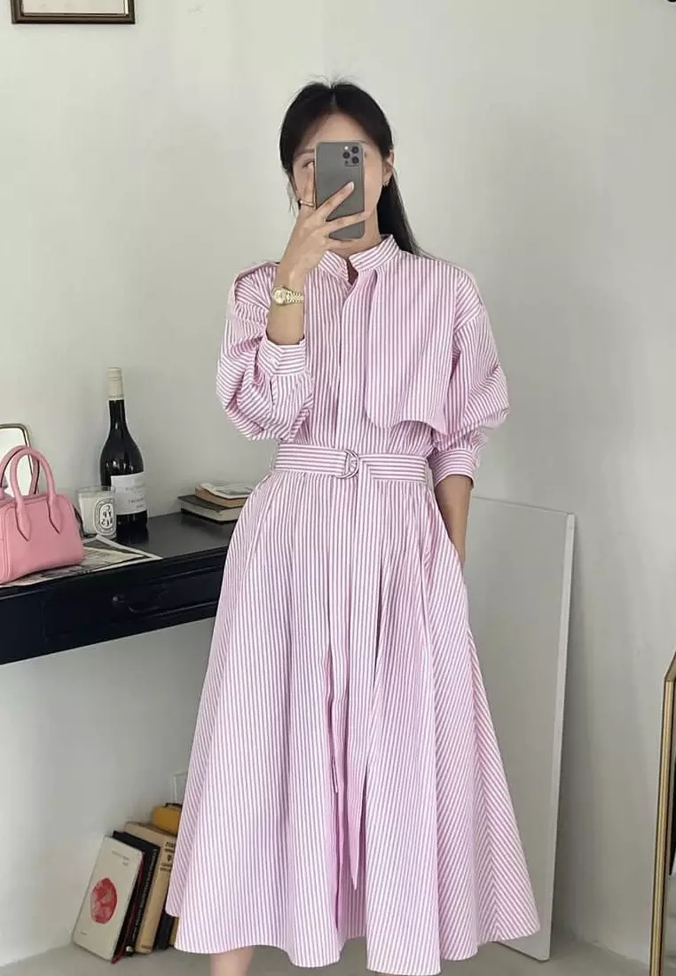 2024 New Striped Long Sleeve Shirt Dress K092501-BL