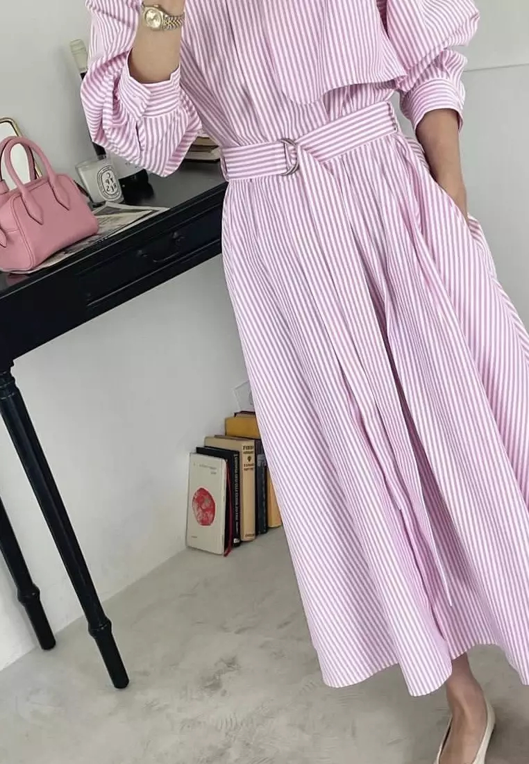 2024 New Striped Long Sleeve Shirt Dress K092501-BL