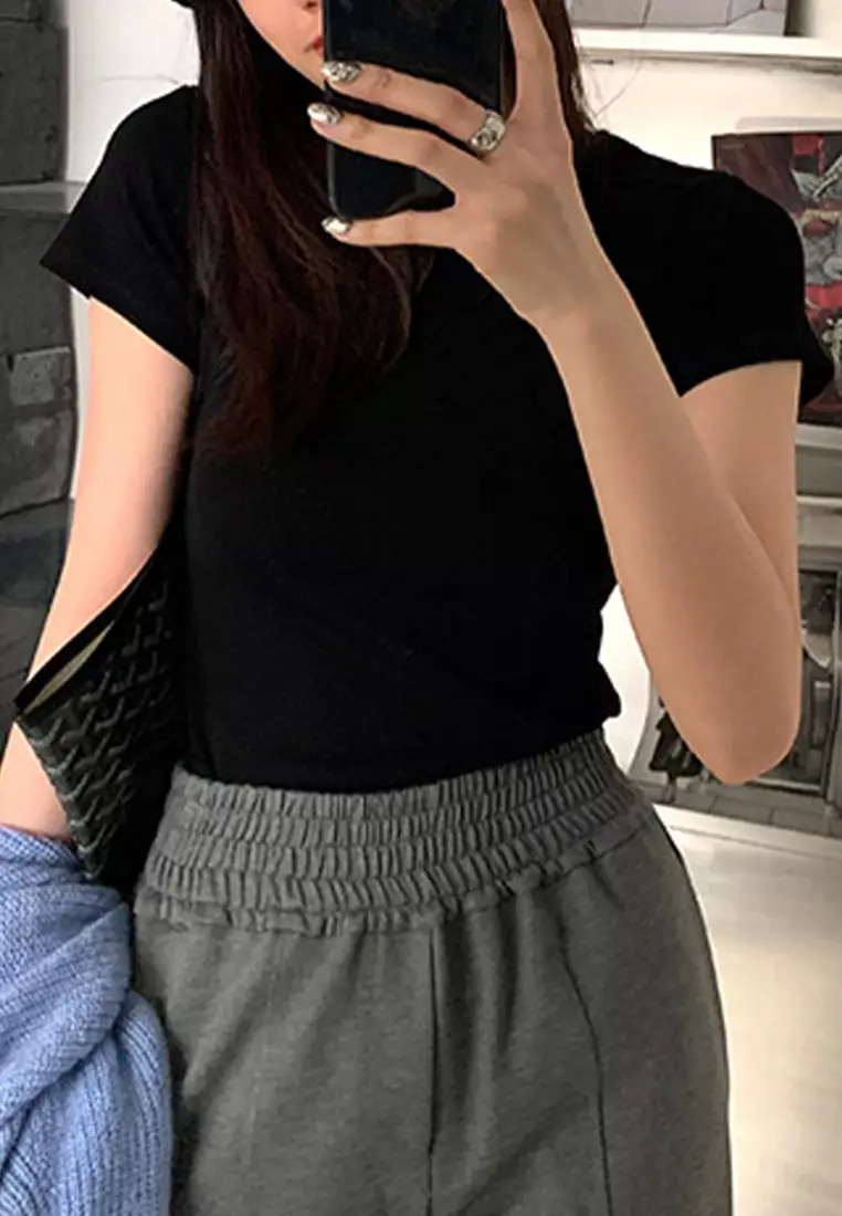 2024 Cotton Short Sleeve T-shirt Round Neck Slim Fit White Top CA24061836BE