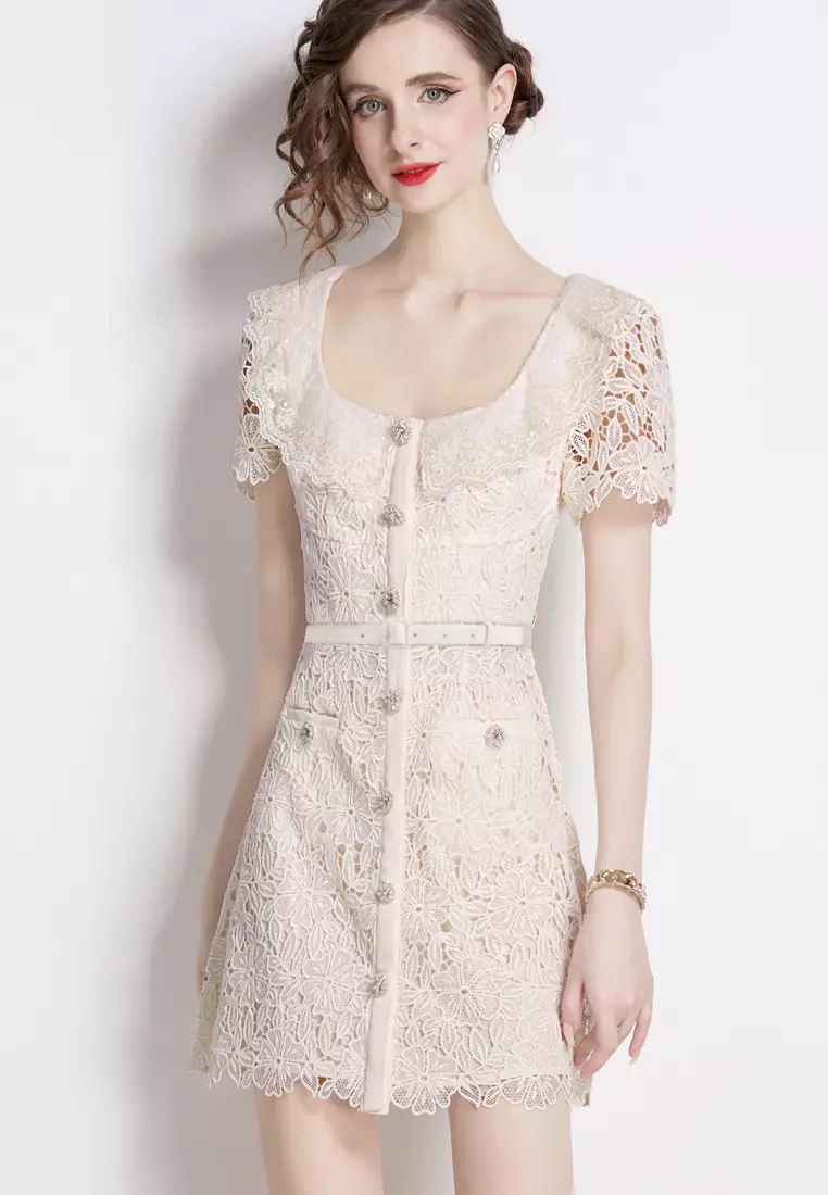 2024 New Style Elegant Full Lace White Retro Dress K071507