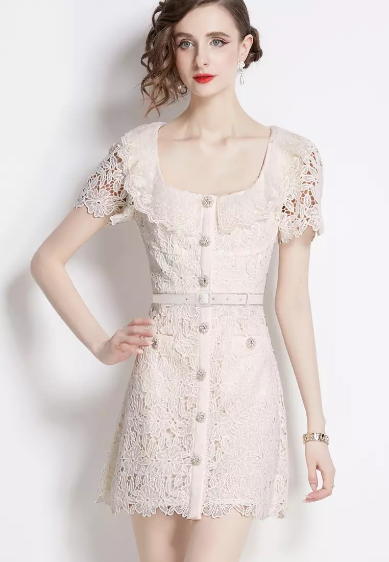 2024 New Style Elegant Full Lace White Retro Dress K071507